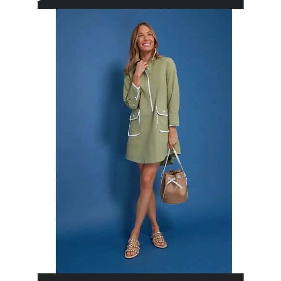 Tuckernuck Pomander Place nautical Mod Perkins sage green relaxed fit mini shirt - Picture 1 of 11